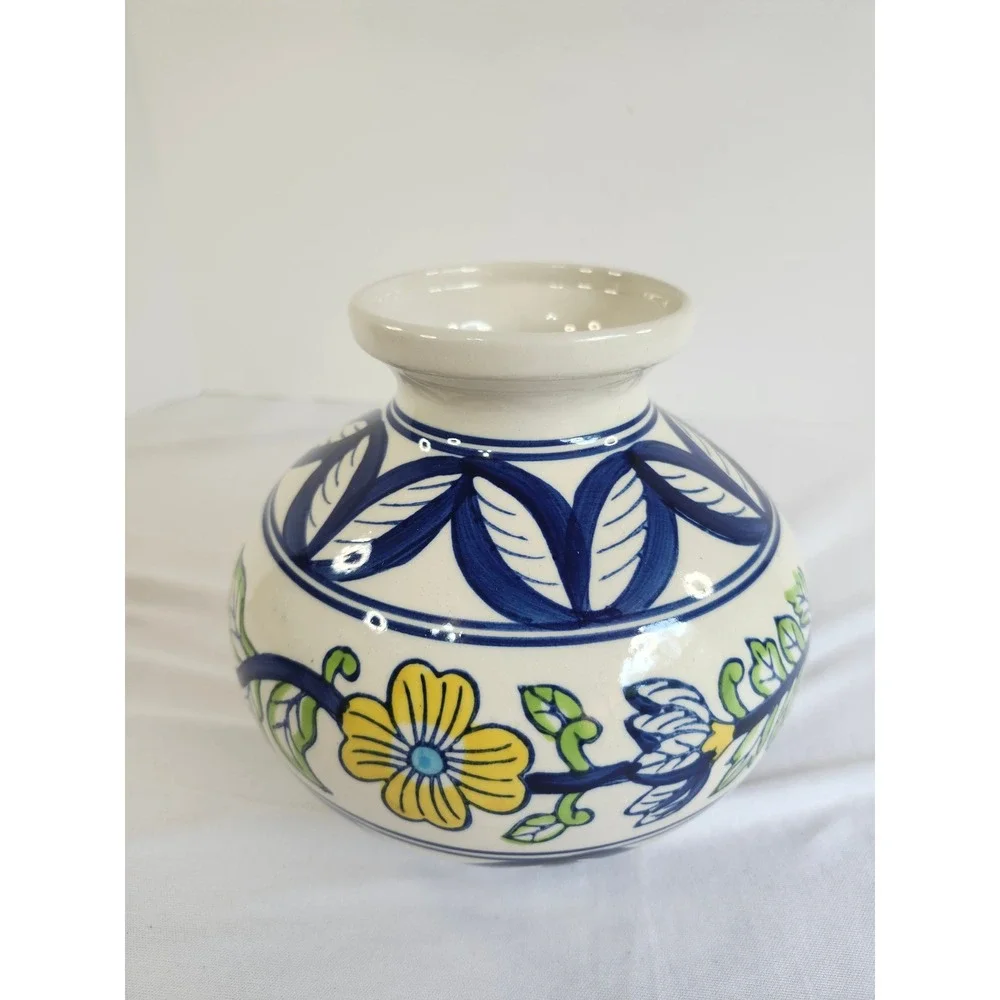 Target Market Bazaar Vintage 2003 Ceramic Vase Hand Painted Floral Blue Yellow